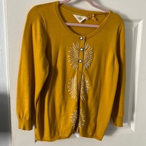Anthropologie Yellow Embroidered Cardigan size L